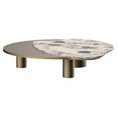 Mesa de centro Bordeira moderna de mediados de siglo, ónice, latón, roble, hecha a mano  Manzana verde