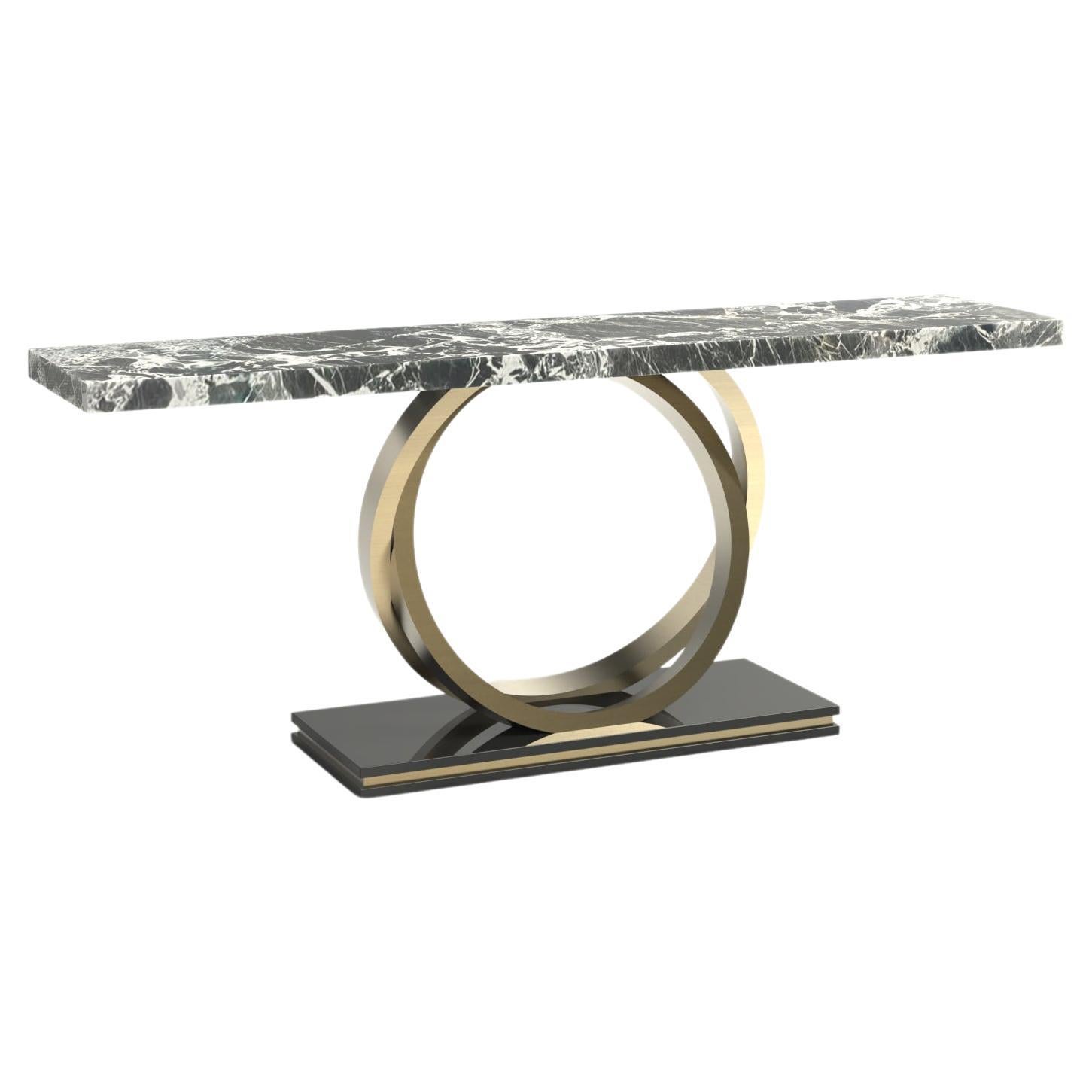 Modern Armilar Console Table, Grand Antique Noir Marble, Handmade by Greenapple For Sale