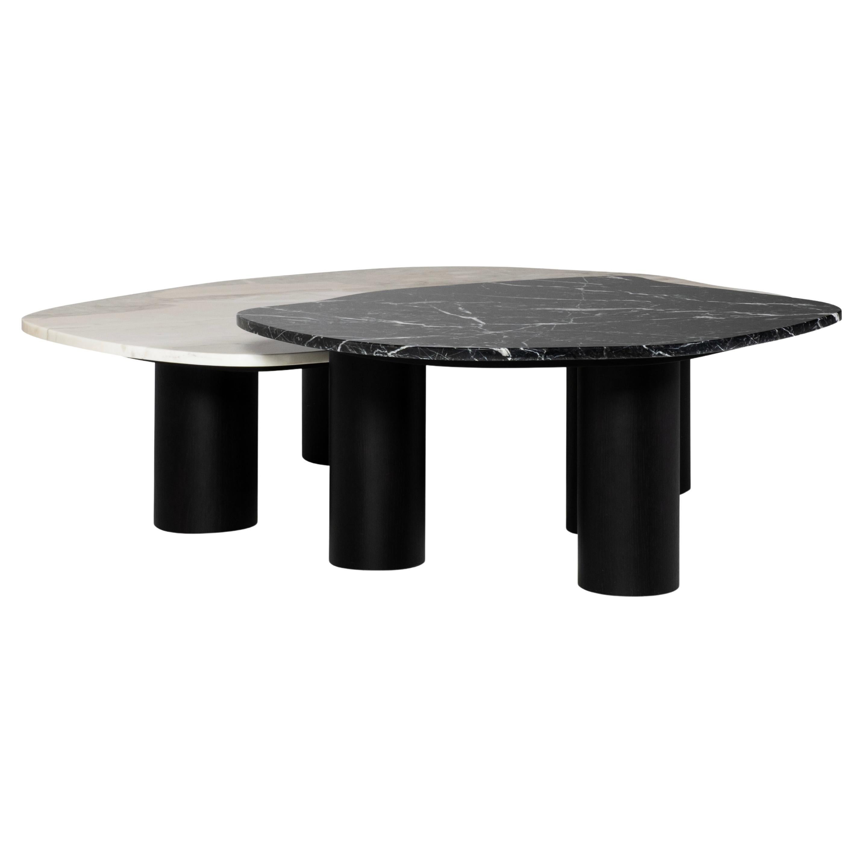 Modern Curve Nesting Coffee Tables Marble Oak Handmade in Portugal by Greenapple For Sale