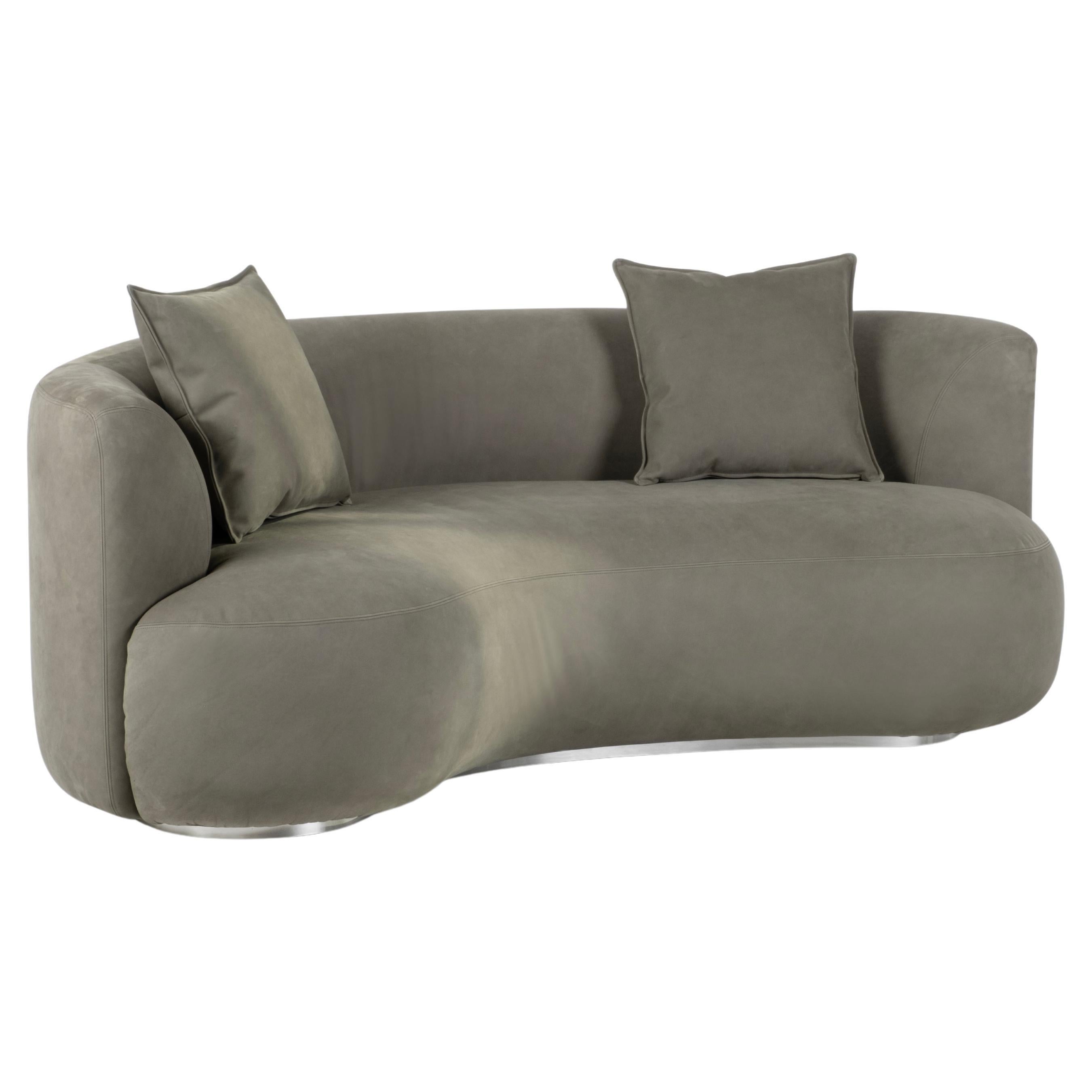 Organic Modern Twins Curved Sofa, Italian Leather, Handmade Portugal Greenapple