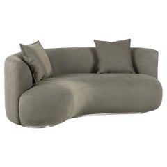 Organic Modern Twins Curved Sofa, Italian Leather, Handmade Portugal Greenapple