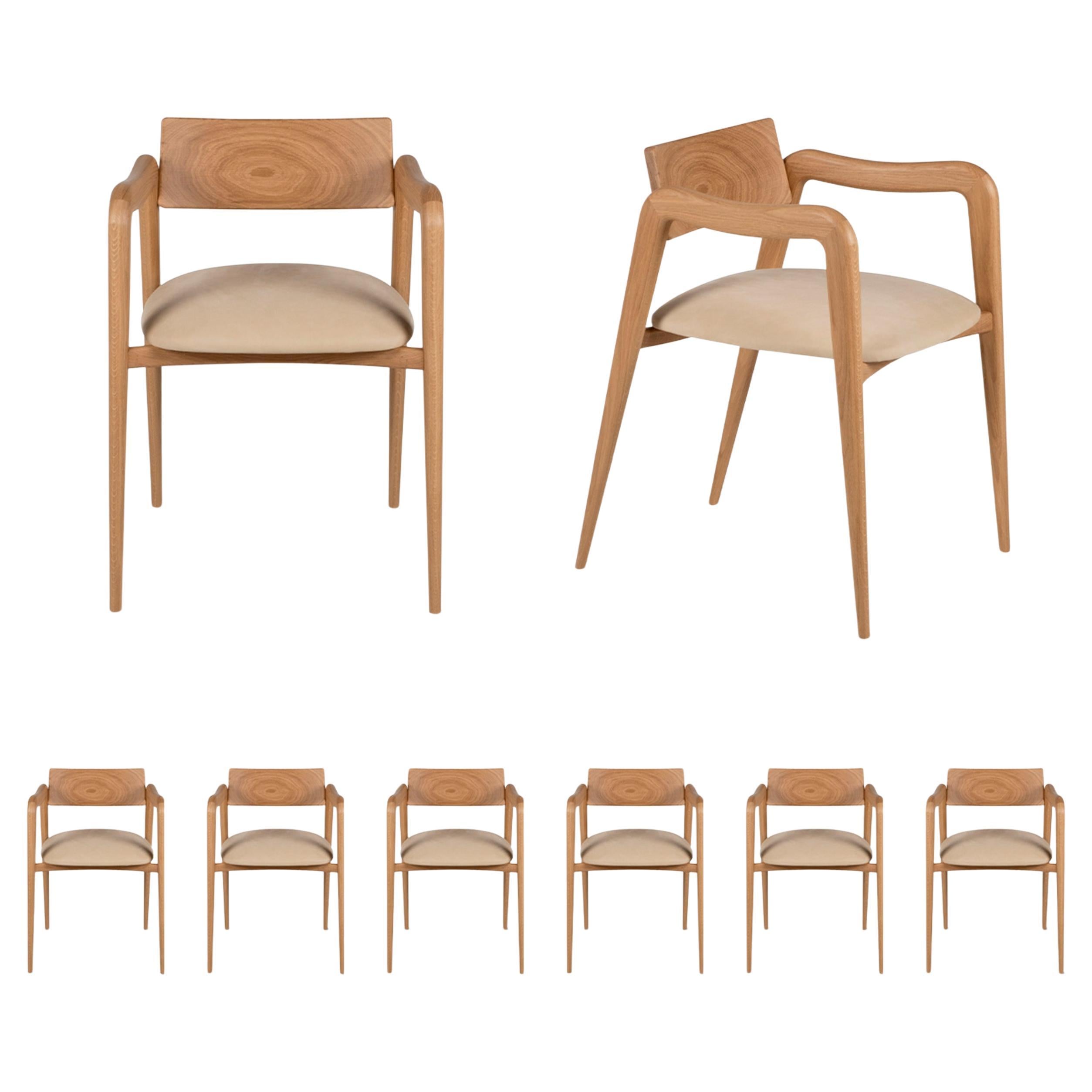Modern Anjos Dining Chairs Set/6, Leather Oak, Handmade Portugal by Greenapple