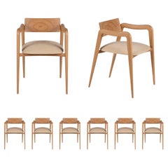 Modern Anjos Dining Chairs Set/6, Leather Oak, Handmade Portugal by Greenapple