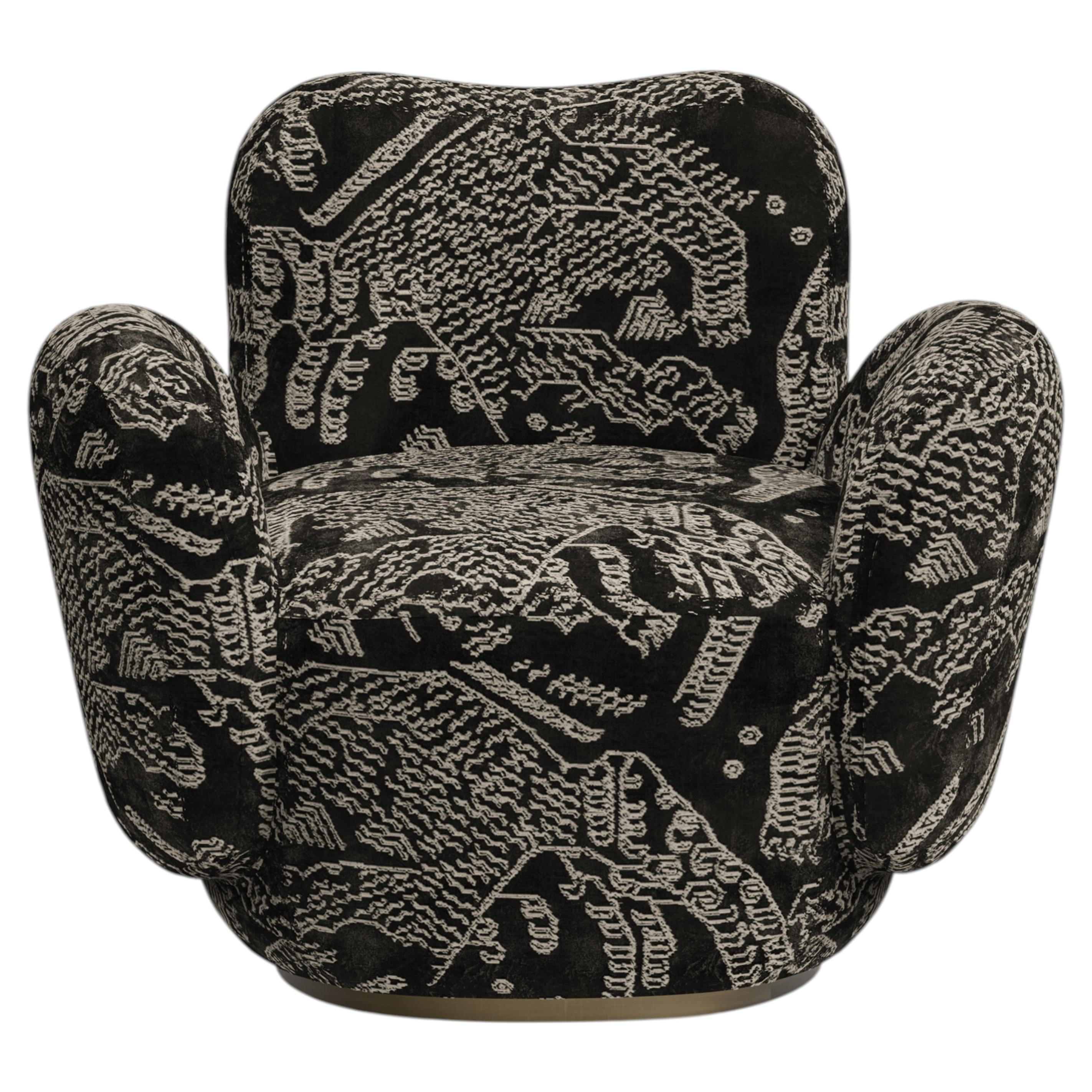 Contemporary Conchula Swivel Accent Chair, Tiger Mountain Jacquard, Greenapple