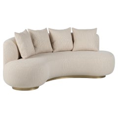 Modern Twins Curved Sofa, Ivory-Gold Jacquard Brass Handmade Portugal Greenapple