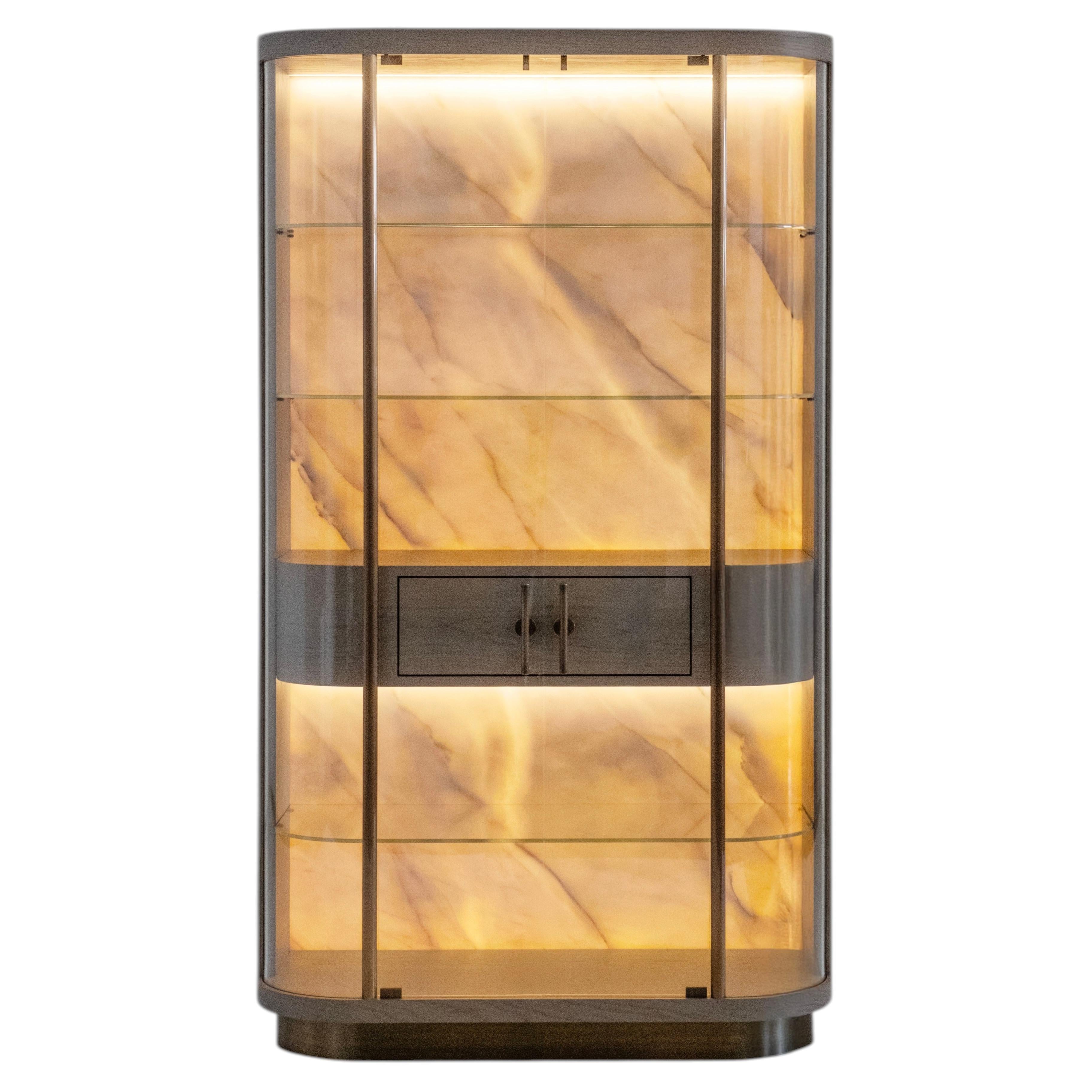 Modern Penedo Marble Display Cabinet, Calacatta Bianco, Handmade by Greenapple