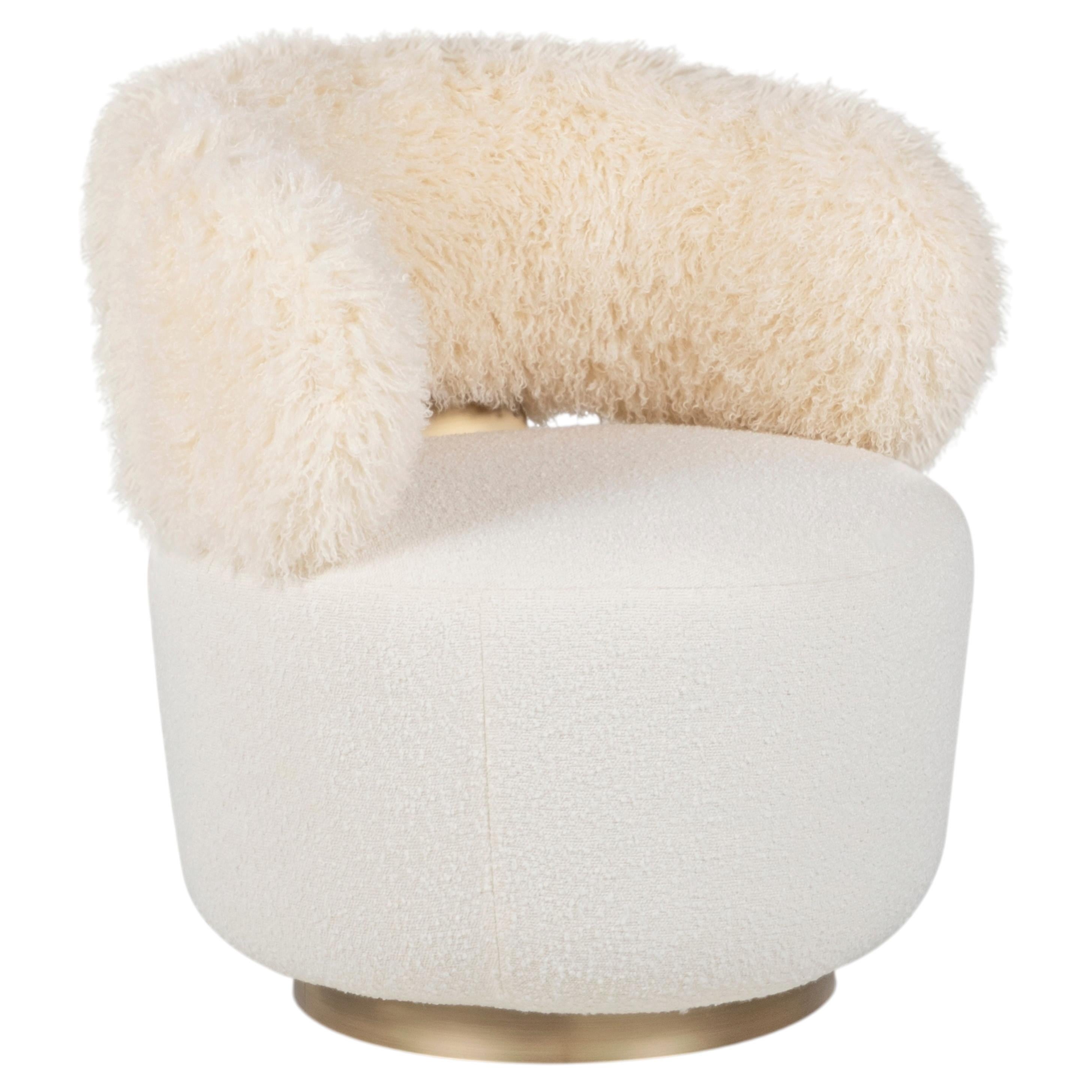Caju-Drehsessel im Mid-Century-Modern-Stil, Bouclé, Kunstfell, von Greenapple