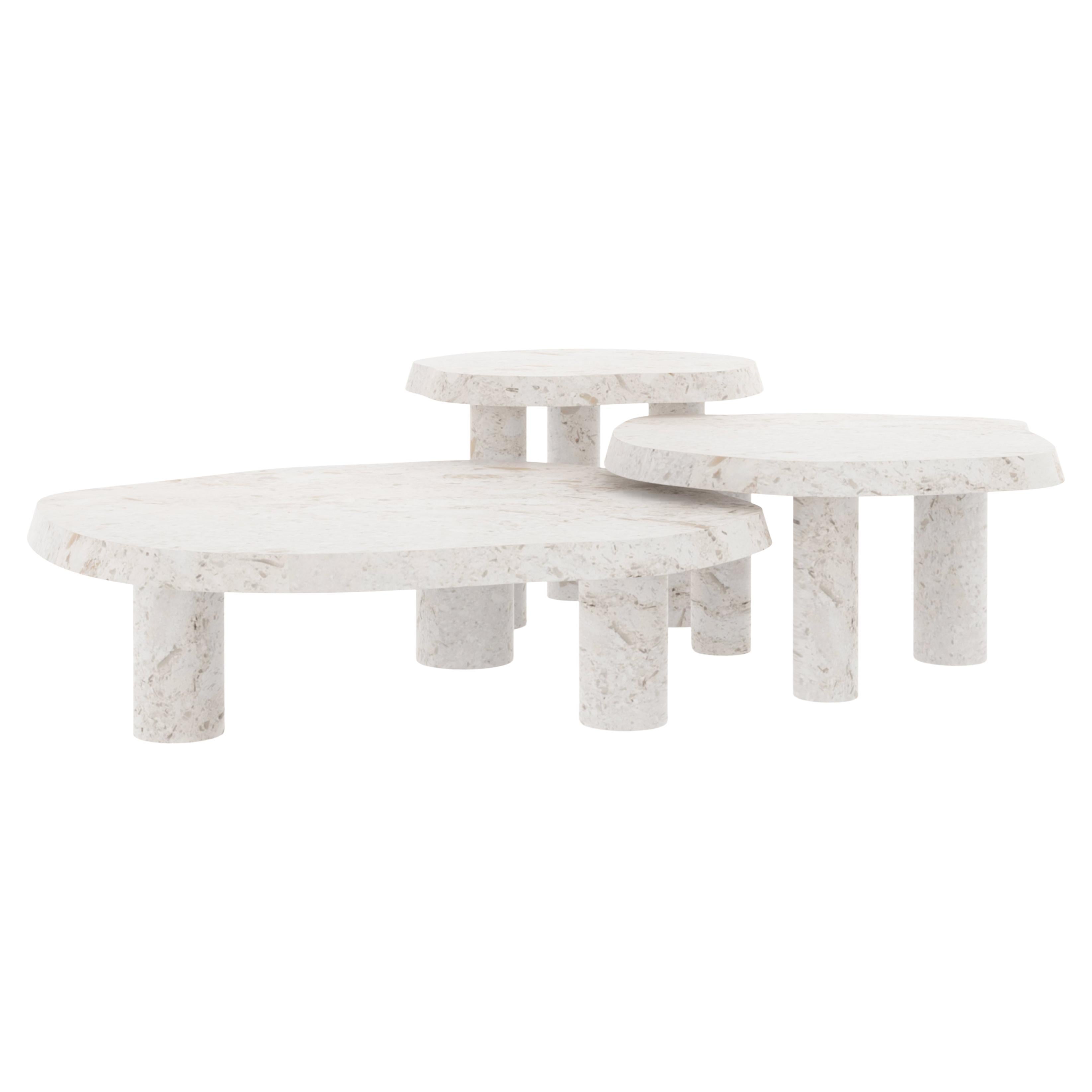Comtemporary Saara Set/3 Nesting Coffee Tables, Perla Limestone, Greenapple