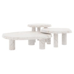 Comtemporary Saara Set/3 Nesting Coffee Tables, Perla Limestone, Greenapple