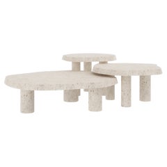 Contemporary Saara Set 3 Nesting Coffee Tables, Buffon French Limestone