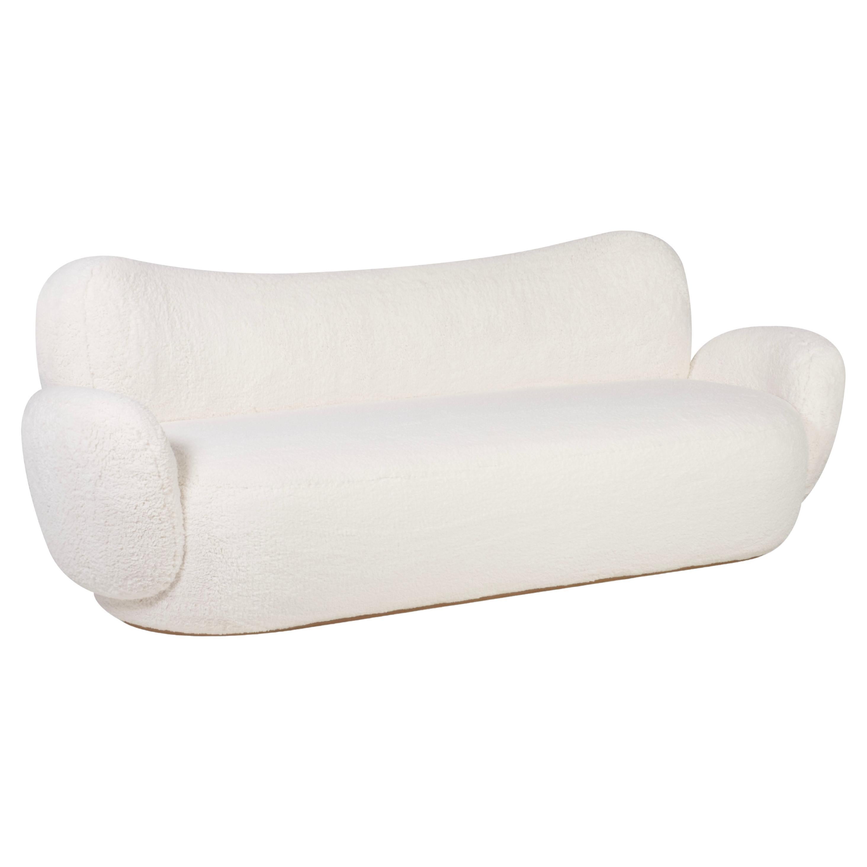 Modern Conchula Curved Sofa, Ivory Bouclé, Handmade in Portugal by Greenapple