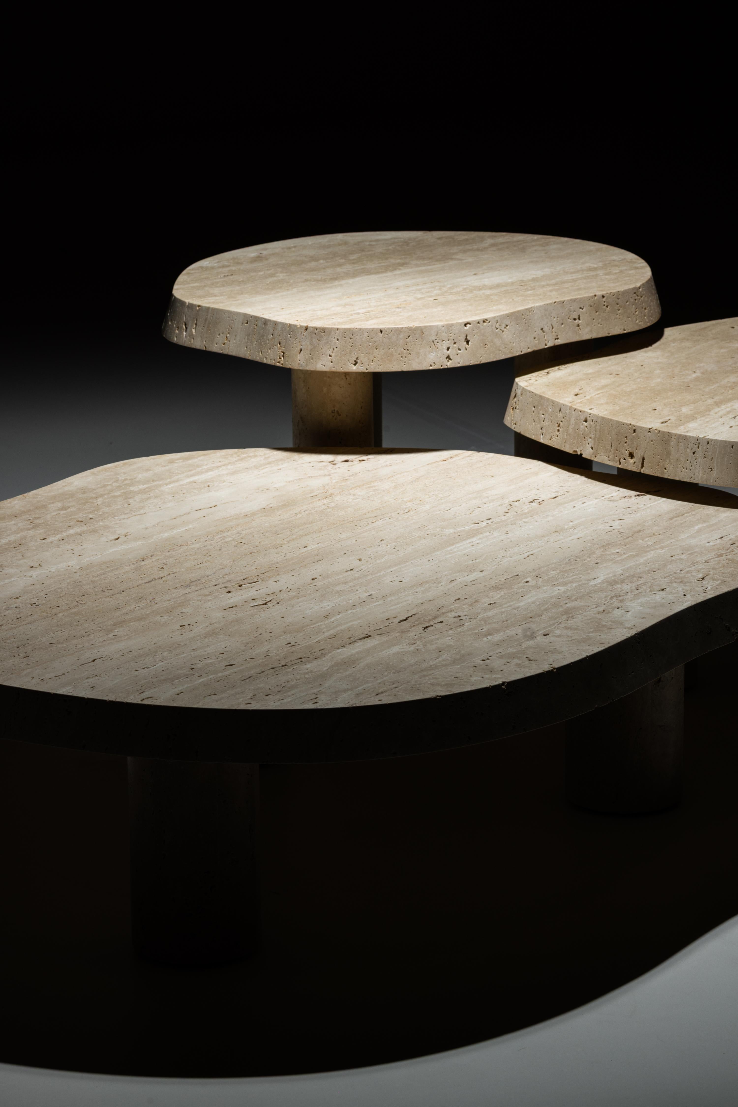 Modern Saara Set/3 Nesting Coffee Tables, Travertine, Handmade by Greenapple In New Condition For Sale In Lisboa, PT