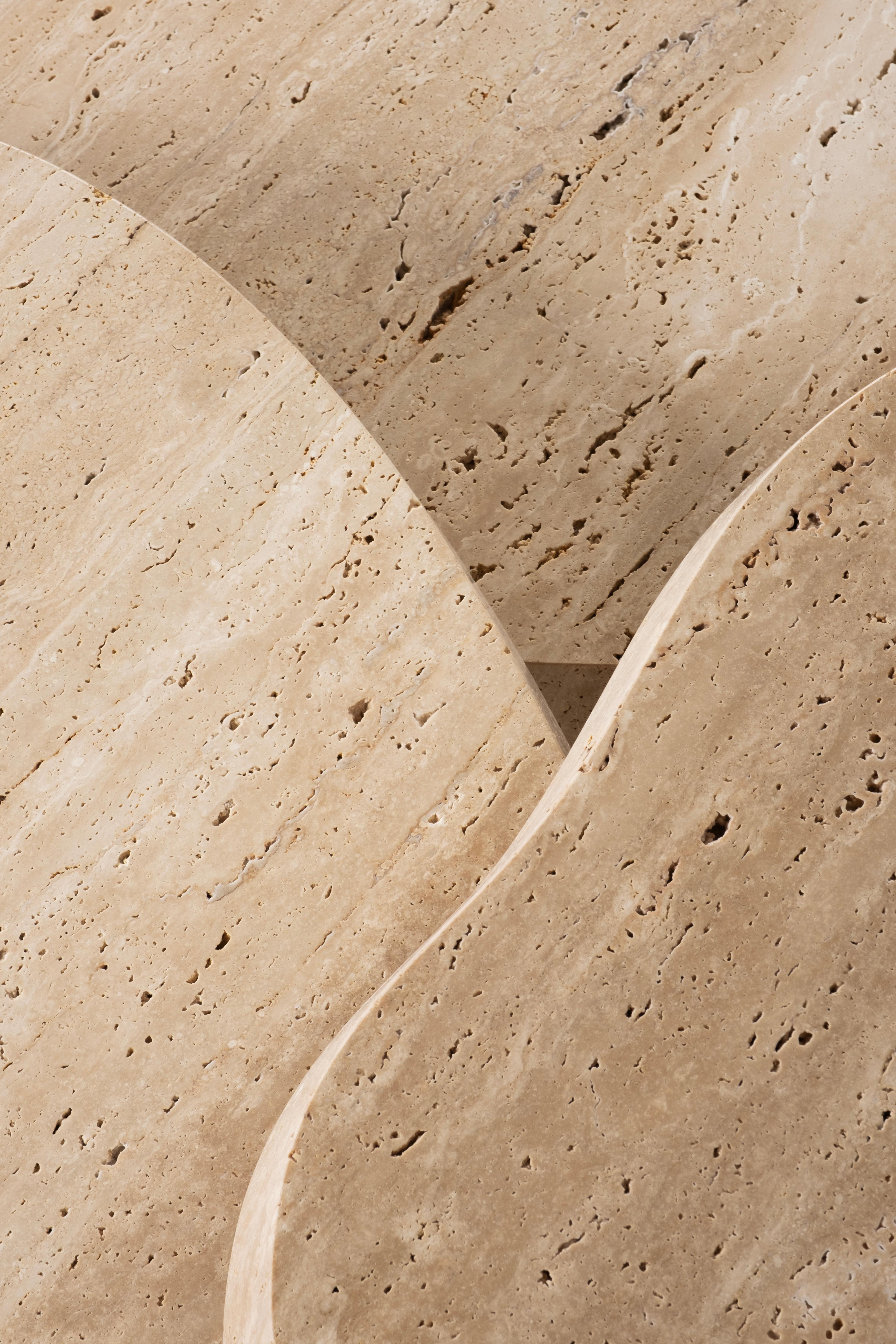 Limestone Modern Saara Set/3 Nesting Coffee Tables, Travertine, Handmade by Greenapple For Sale
