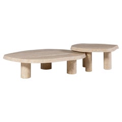 Modernes Saara-Set/2 Beistelltische, Travertin, handgefertigt von Greenapple