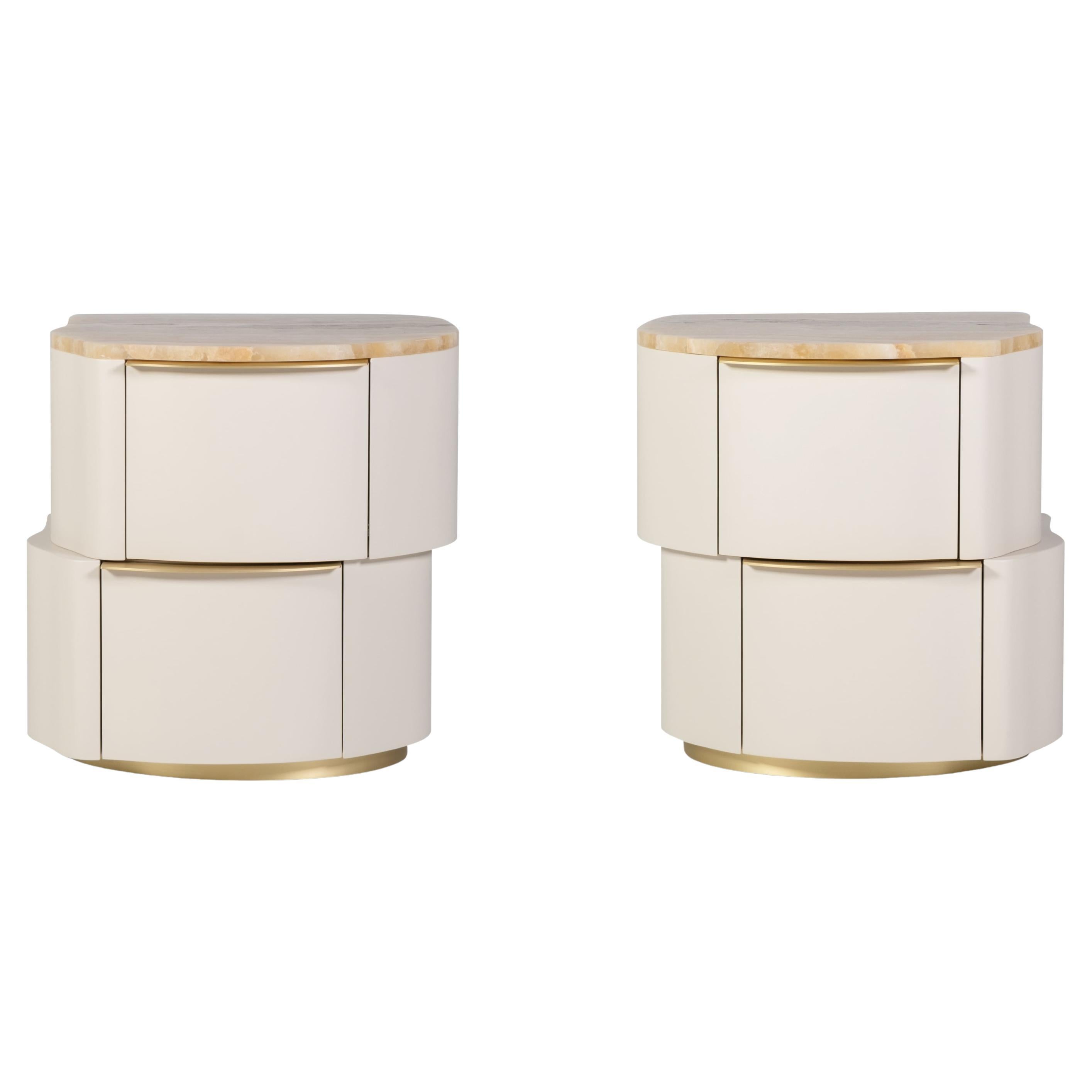 Modern Zambujeiro Bedside Table, SET/2, Miel Onyx, Handmade Portugal Greenapple