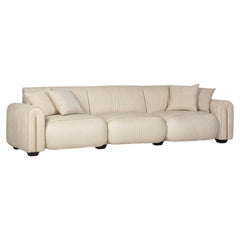Mid-Century Modern Beijinho Leather Sofa, Beige Nubuck, Handmade by Greenapple