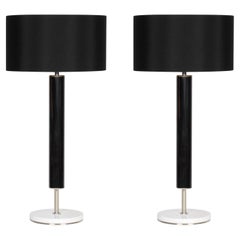 Lampe de table moderne Saldanha SET/2, base en marbre, abat-jour noir, fait main au Portugal