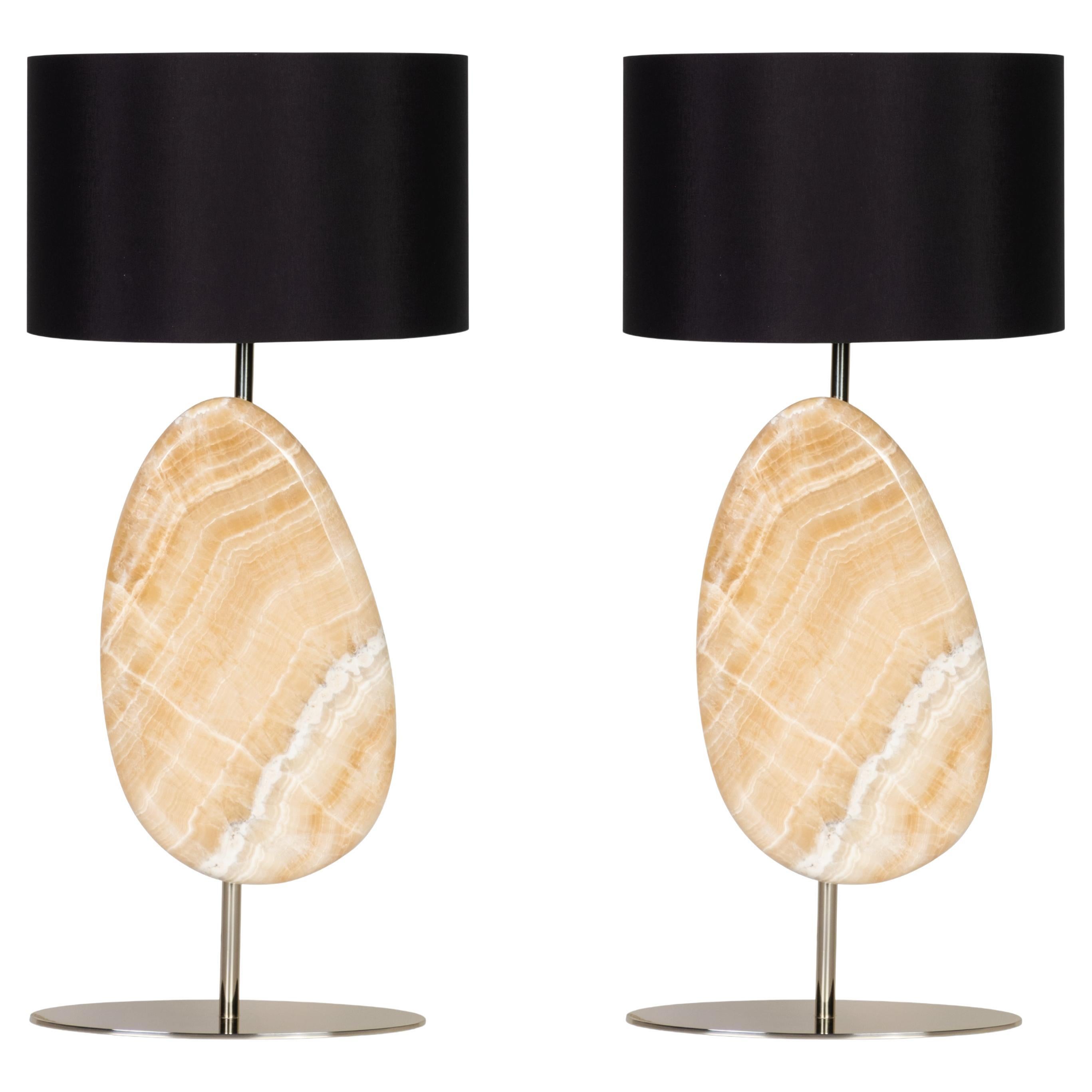 Moderne Tischleuchte, SET/2, Shadow Onyx, schwarzer Schirm, handgefertigt in Portugal