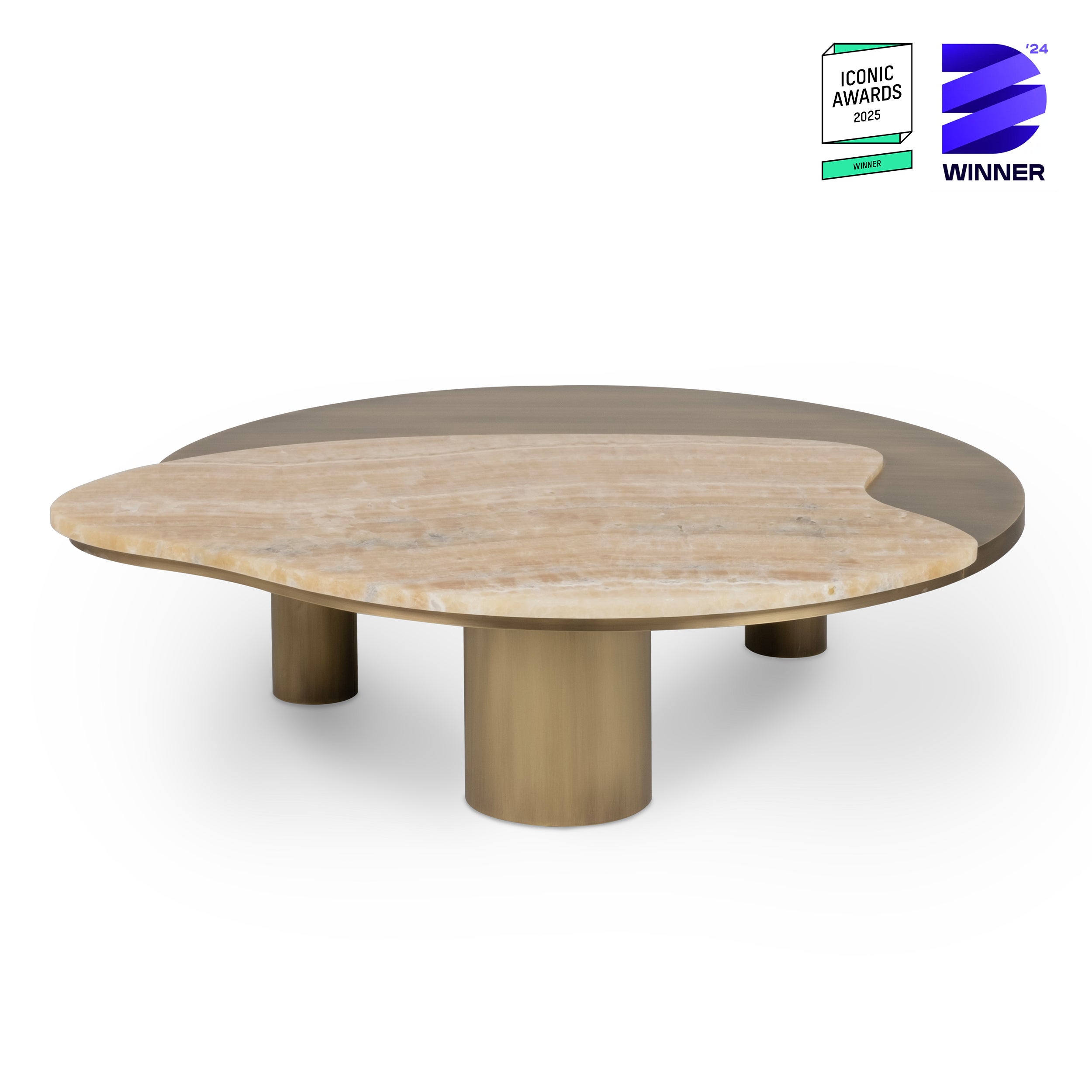 Mid-Century Modern Bordeira Coffee Tables, Onyx, Brass, Handmade by Greenapple For Sale