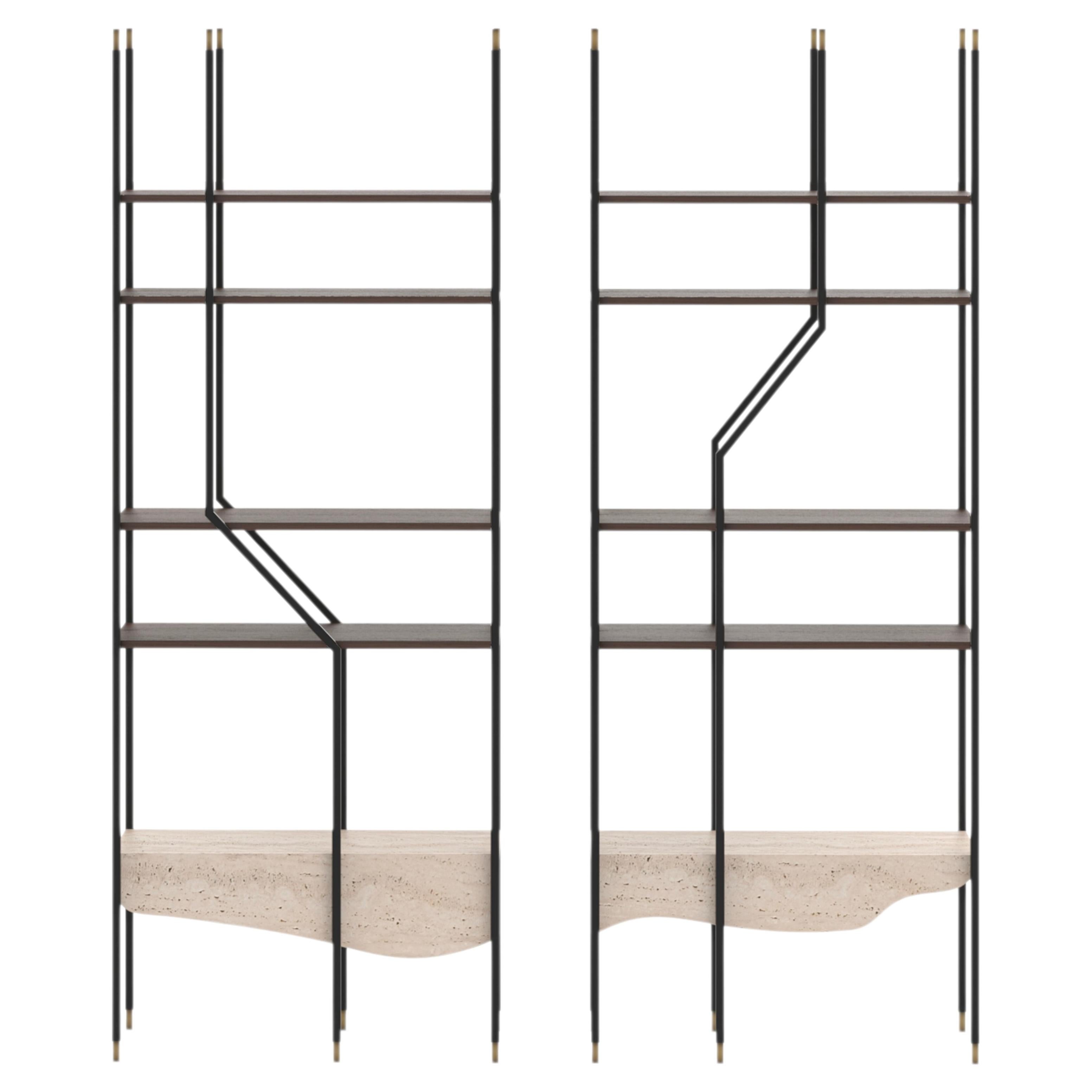 Set of 2 Modern Lage Travertine Bookcase, Handmade in Portugal by Greenapple For Sale
