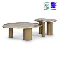 Modern Bordeira Miel Onyx and Brass Nesting Coffee Table, Handmade by Greenapple