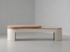 Modern Monsaraz Peach Mohair and Onyx Bed Stool Ottoman Handmade by Greenapple