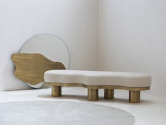 Modern Buçaco Ivory Boucle and Brass Bed Stool Ottoman Handmade by Greenapple