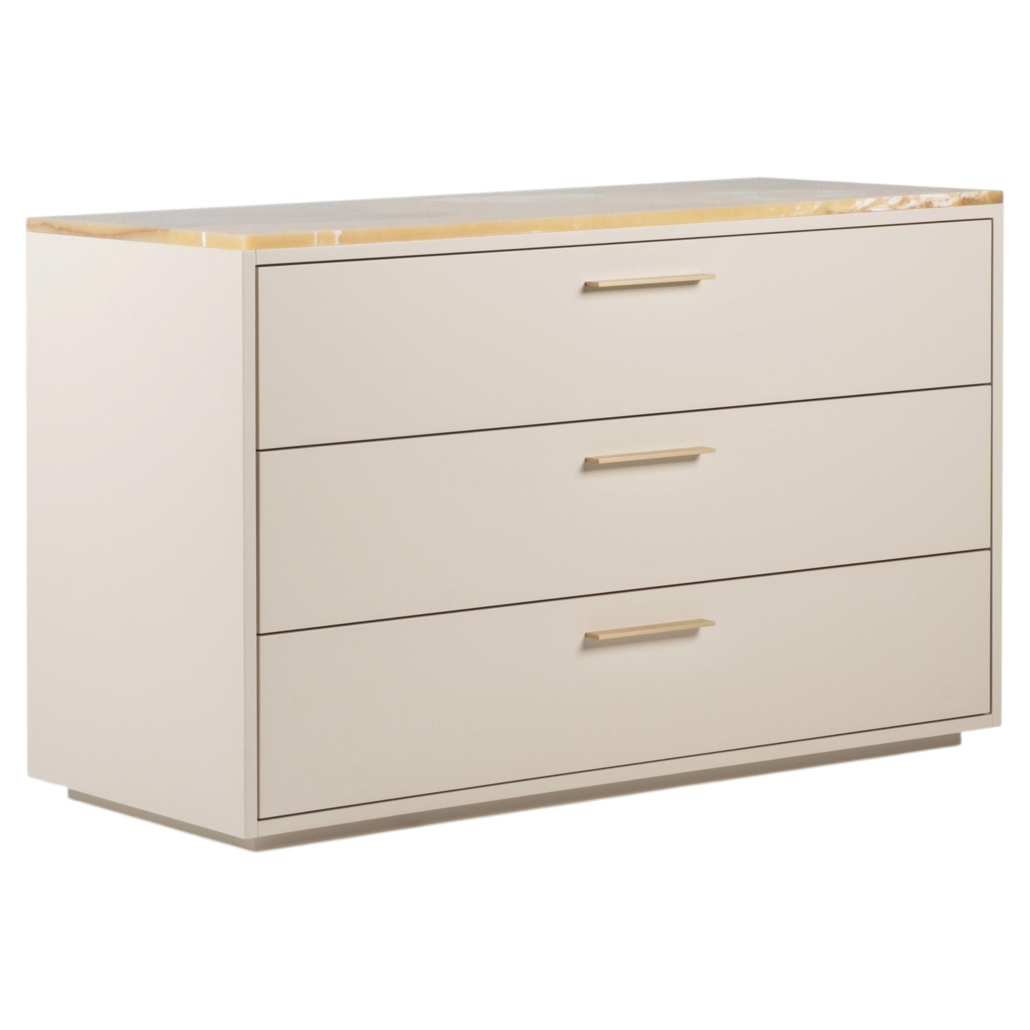Tocador Jensen moderno en color beige con ónix naranja, hecho a mano por Greenapple en venta