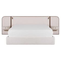 Modern Tocana US Queen Size Beige Chenille Bed, Handmade Portugal By Greenapple