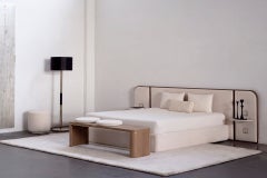 Modern Prosa Oak and Ivory Boucle Bed Stool Ottoman, Handmade by Greenapple