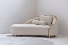 Contemporary Leaf Daybed, DEDAR Beige Chenille and Brass, Handmade by Greenapple
