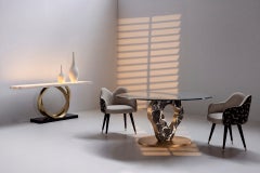 Modern Latite Grand Antique Marble Round Dining Table, Handmade By Greenapple