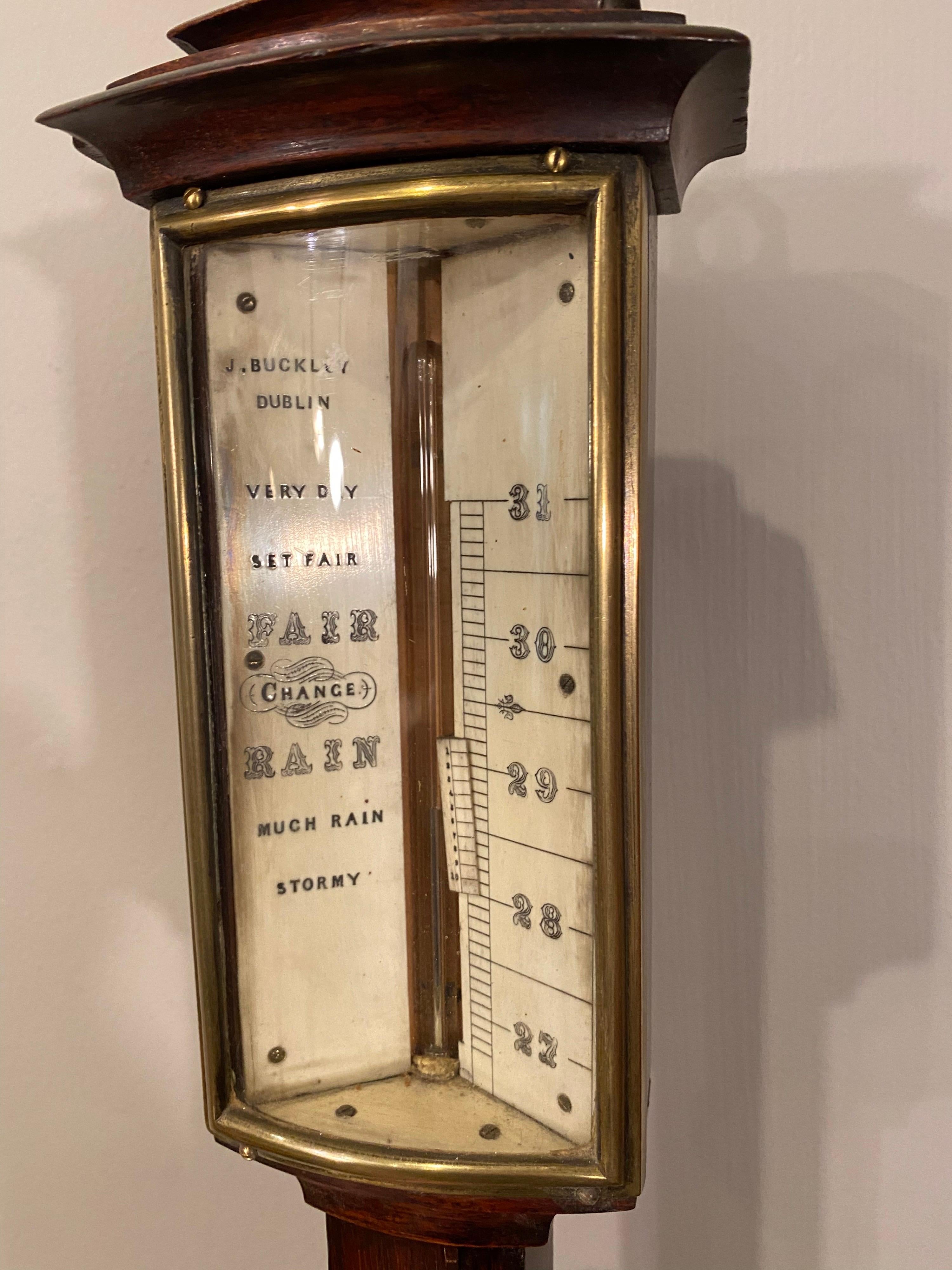 19th Century Early Victorian Walnut with Mother of Pearl Inlayed Stick Barometer For Sale