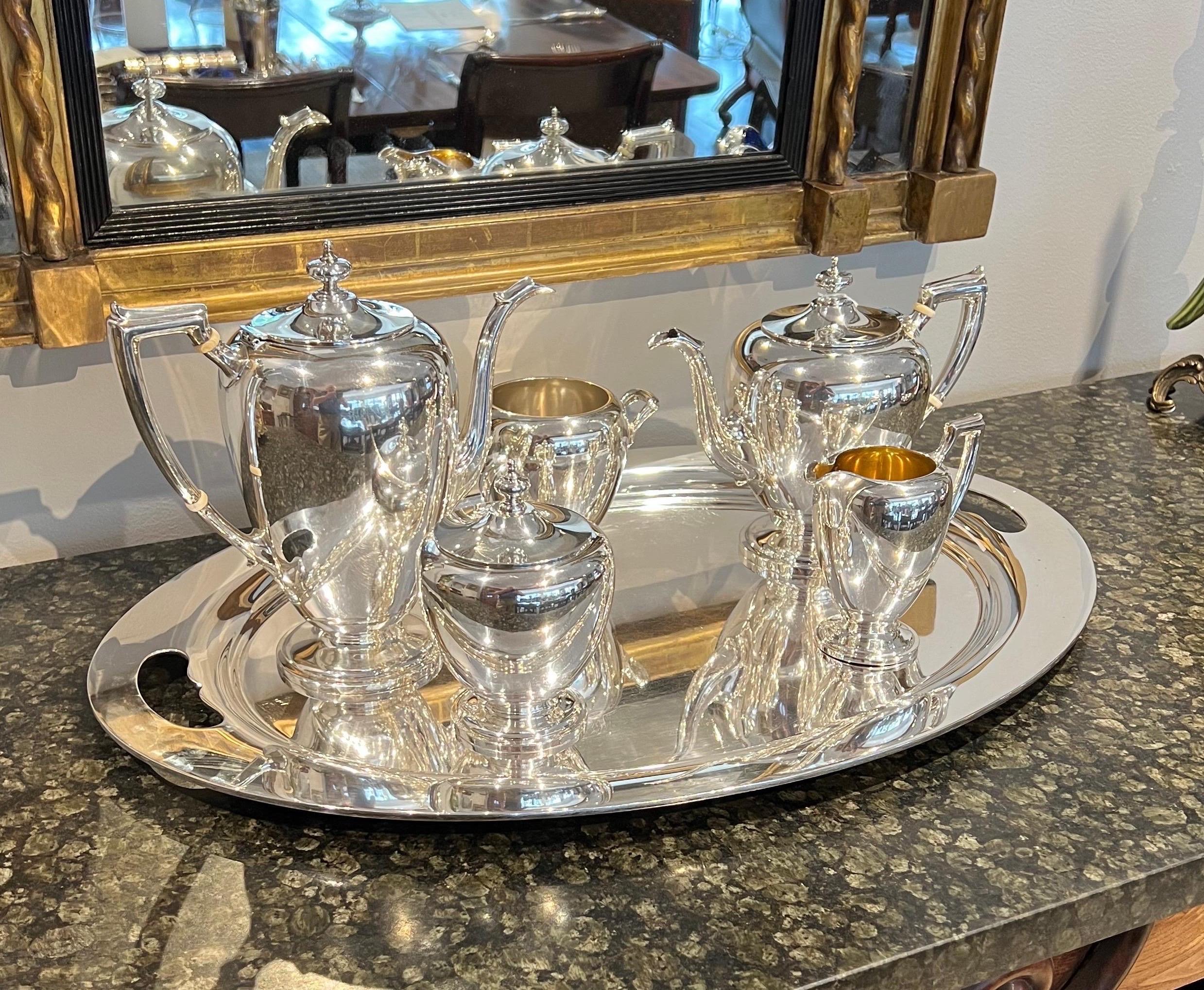 Polished Dominick & Haff Sterling Silver Coffee And Tea Service with Tray circa 1895