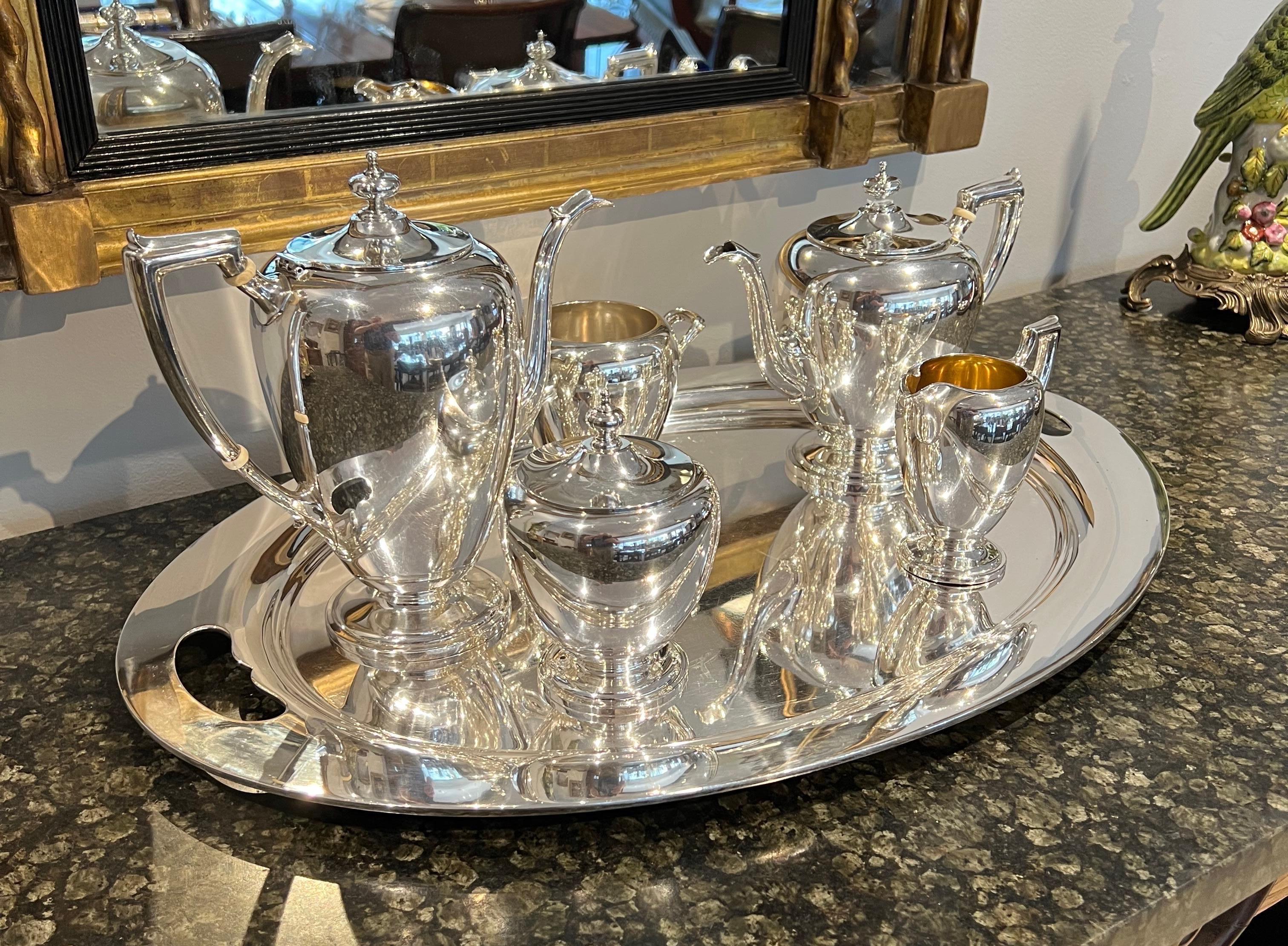 Victorian Dominick & Haff Sterling Silver Coffee And Tea Service with Tray circa 1895
