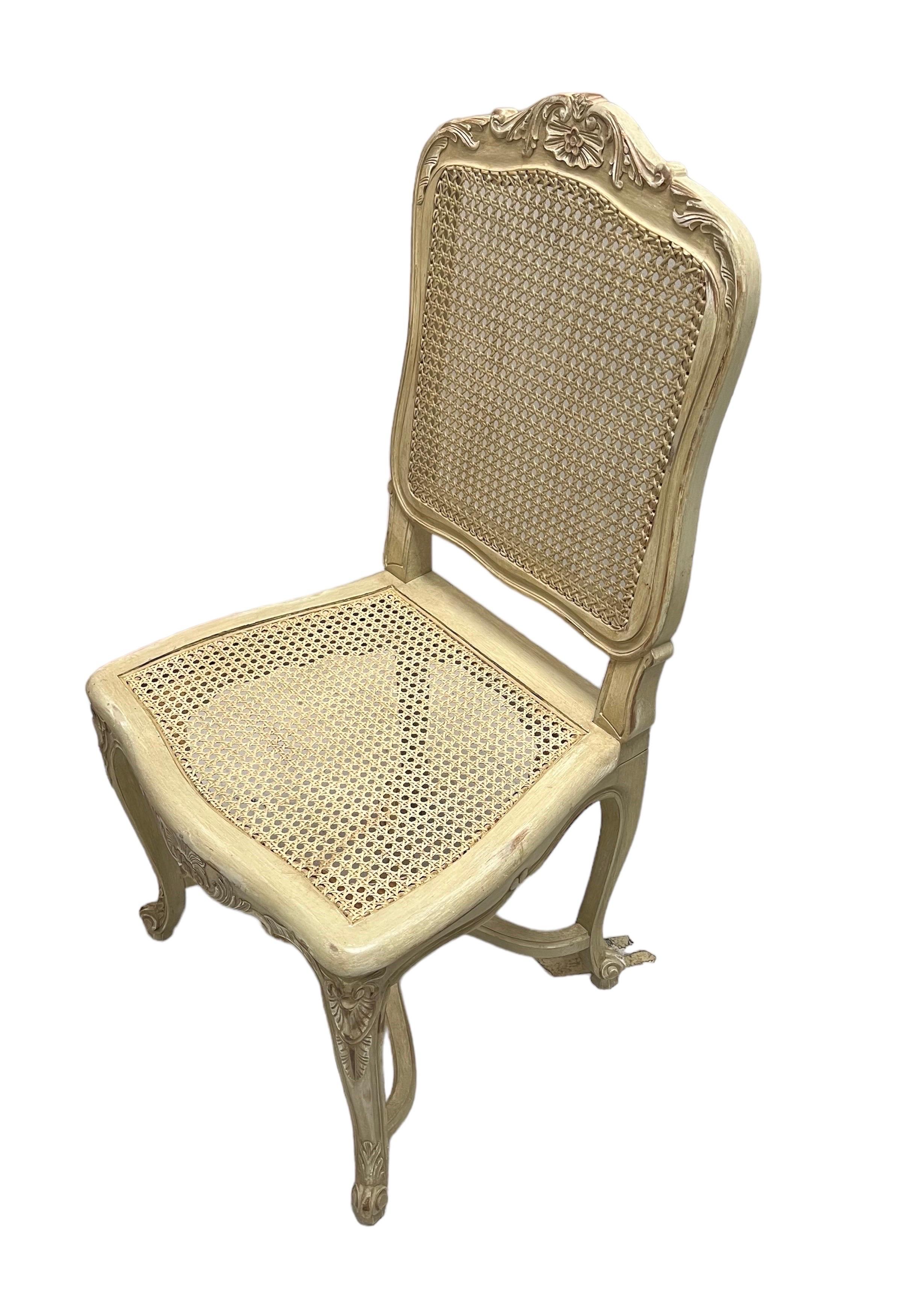 English Caned & Painted Régence Style Chairs, 2 Arm 10 Side  For Sale