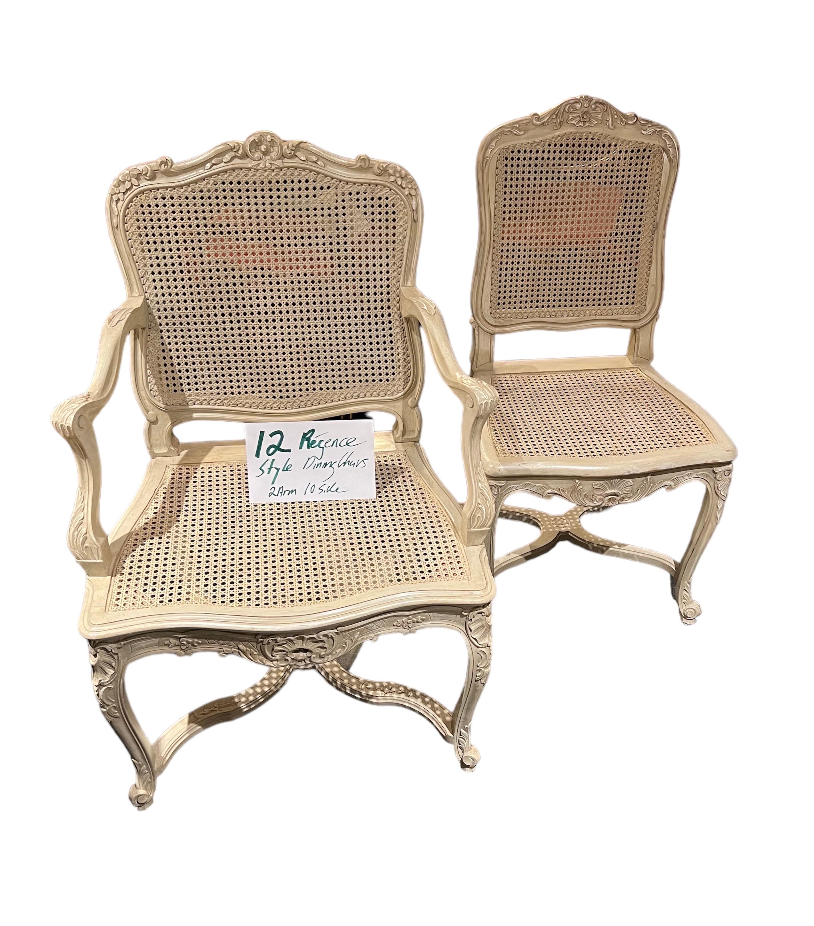 Caned & Painted Régence Style Chairs, 2 Arm 10 Side  For Sale 12