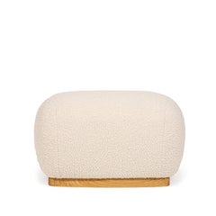 Mid-Century Modern round white bouclé oak Niemeyer II ottoman by InsidherLand