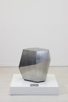 Organic geometric aged silver leaf Three Rocks high side table by InsidherLand