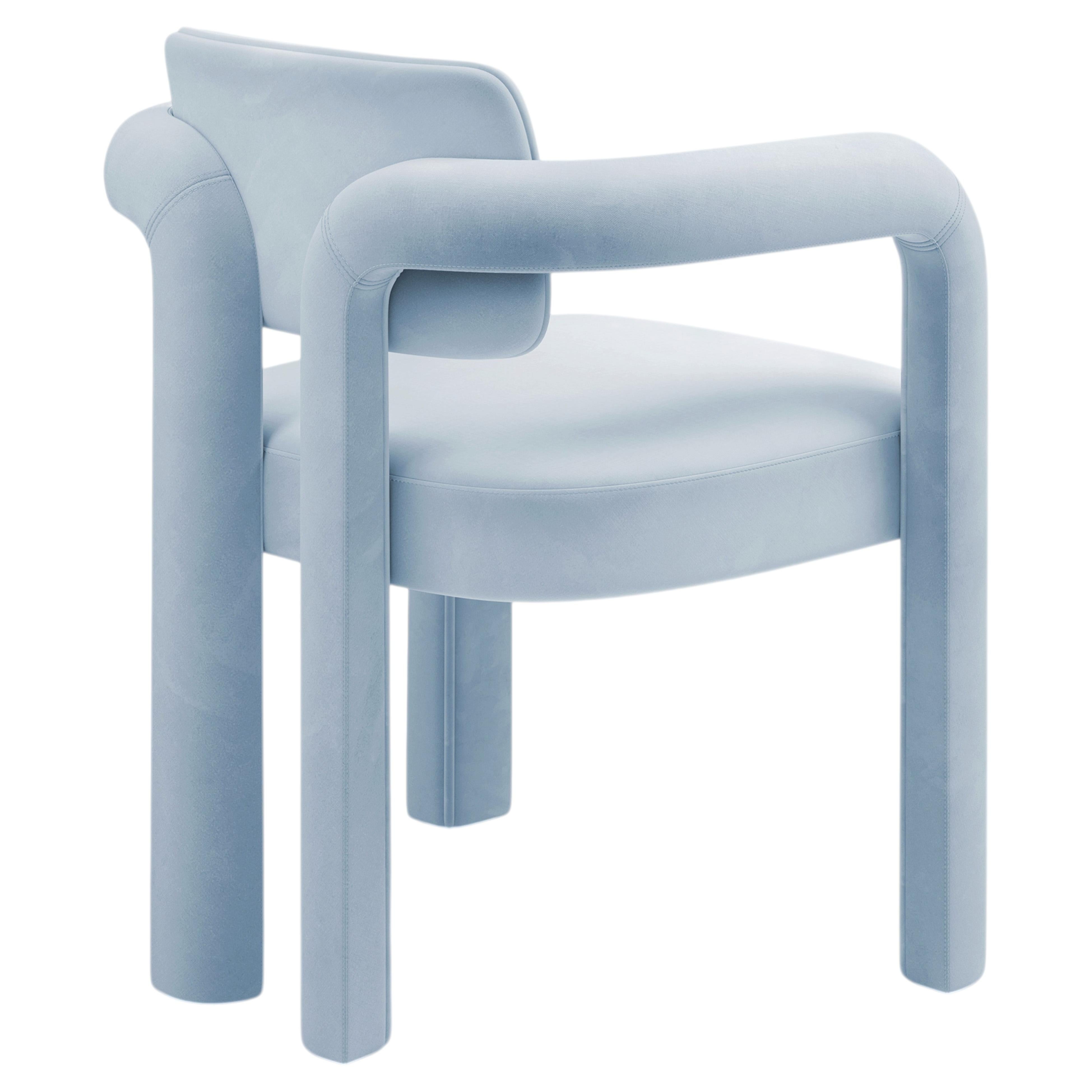 Modern sculptural baby blue velvet Double Arch dining chair by InsidherLand