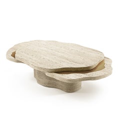 Organic shaped travertine bronzed brass Arizona coffee table by InsidherLand