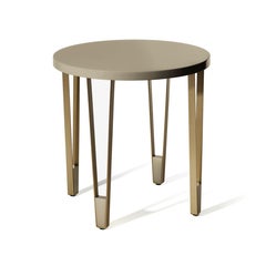 Modern beige lacquered & brass, handmade Ionic round side table by InsidherLand