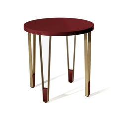 Modern red wine lacquered & brass, Ionic round side table by InsidherLand