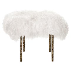 Modern white lamb fur hammered bronzed brass Tree Branches bench by InsidherLand