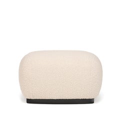 Mid-Century Modern cream bouclé dark oak Niemeyer II ottoman by InsidherLand