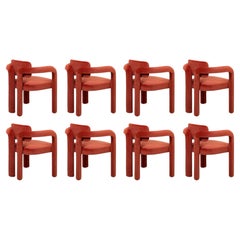 Set of 8 Modern sculptural red velvet Double Arch dining chair by InsidherLand