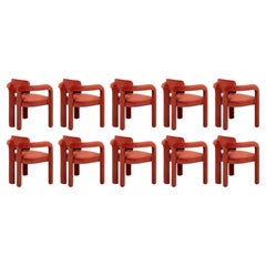 Set of 10 Modern sculptural red velvet Double Arch dining chair by InsidherLand