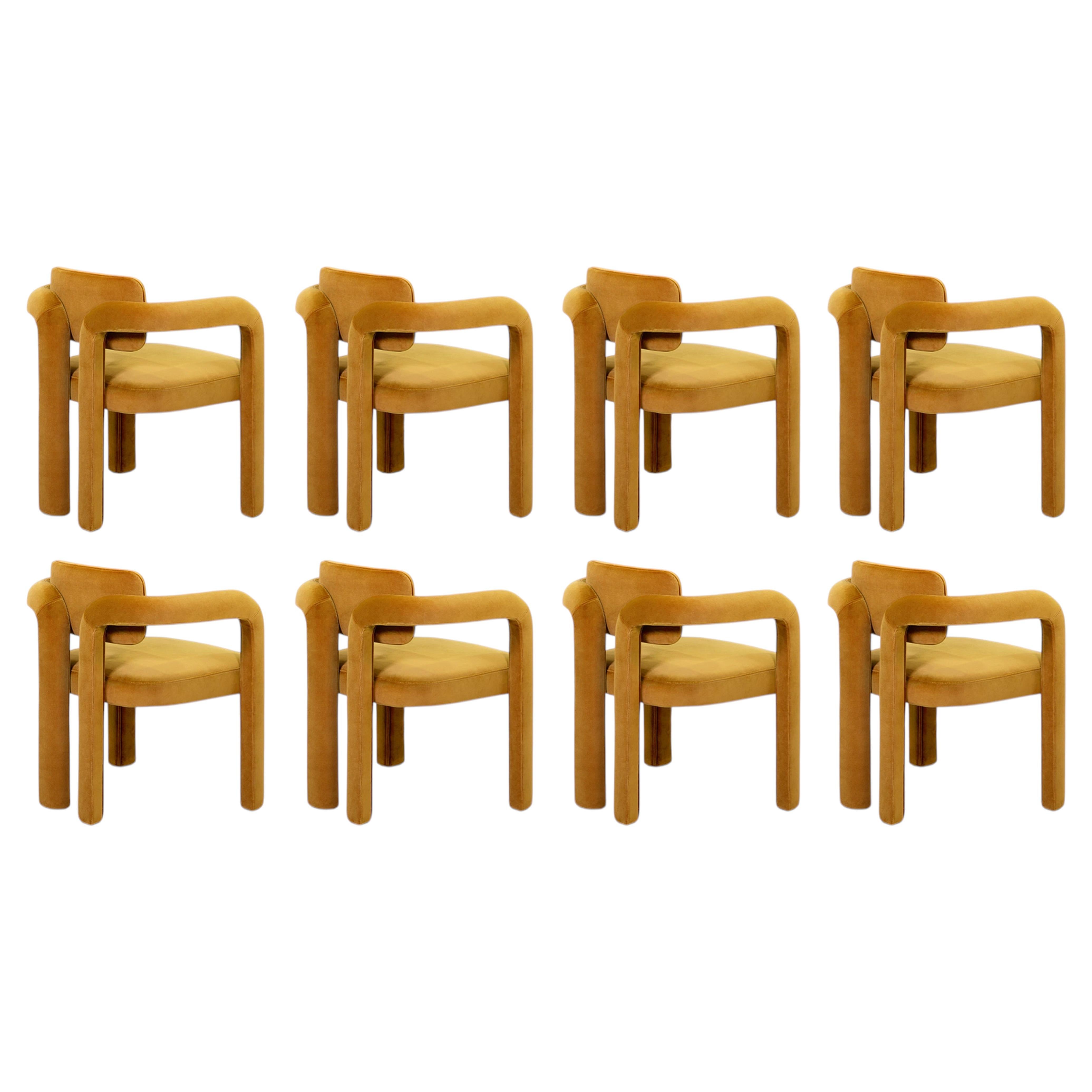 Juego de 8 sillas de comedor modernas de terciopelo mostaza Arco doble by InsidherLand en venta