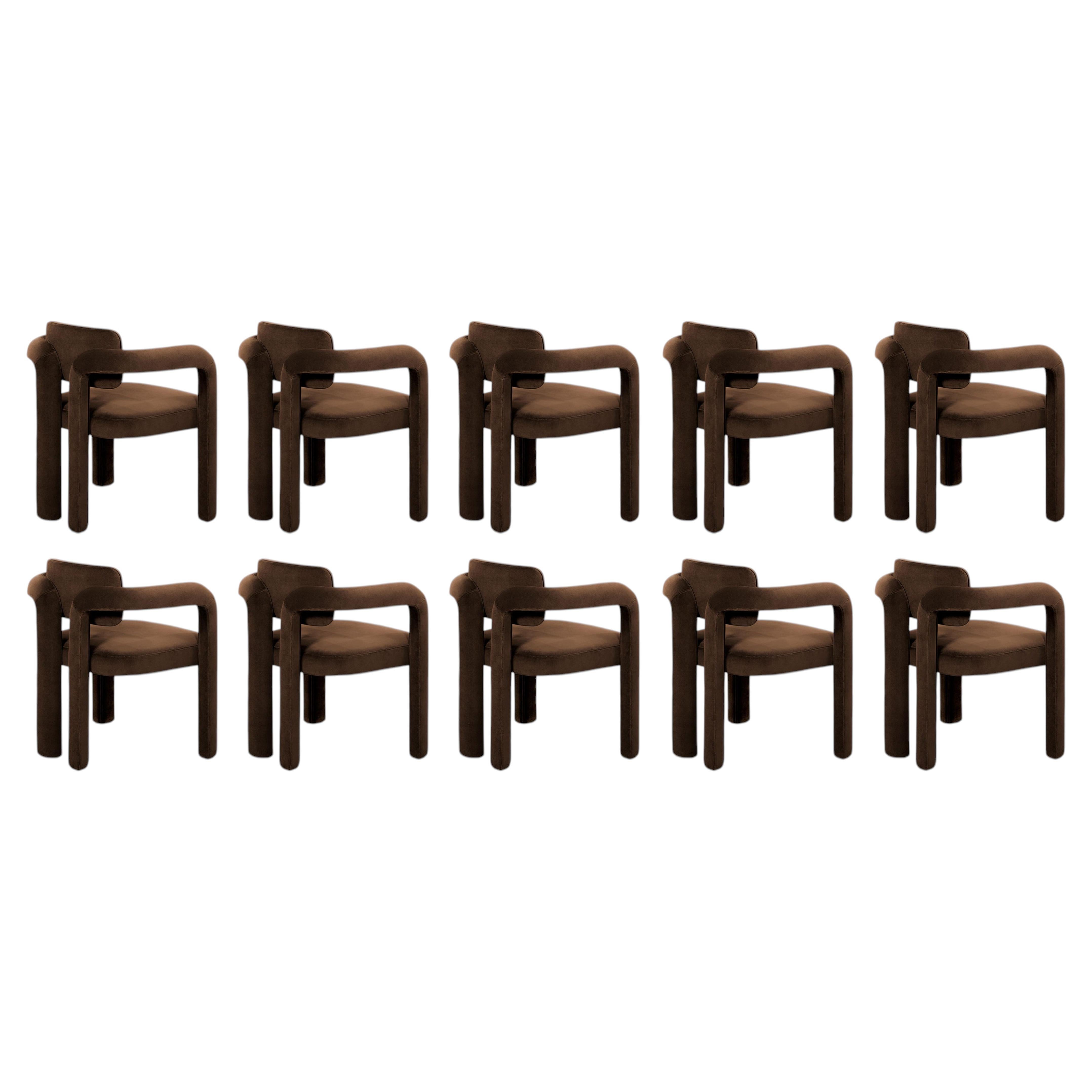 Set of 10 Modern brown velvet handmade Double Arch dining chairs by InsidherLand