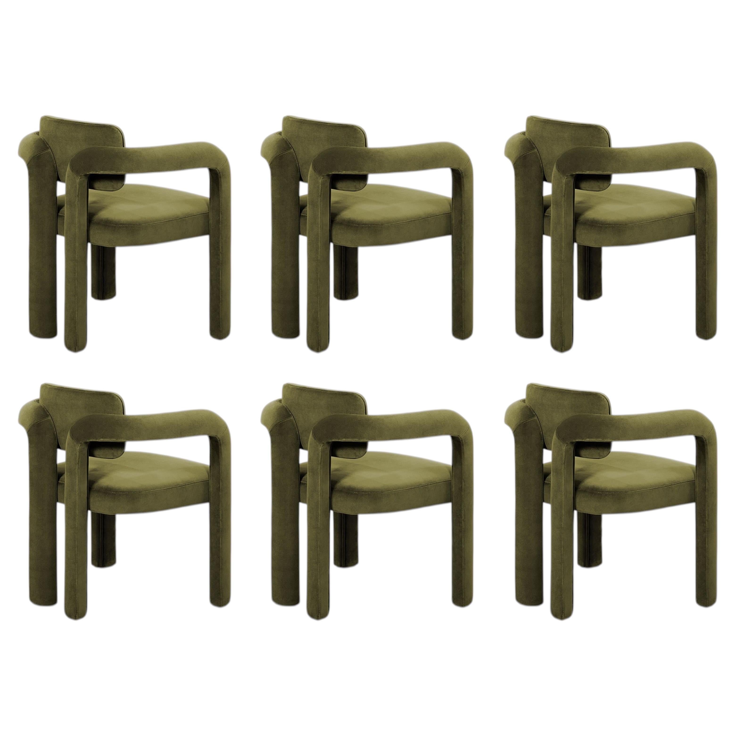 Juego de 6 Sillas de comedor modernas de terciopelo verde oliva Doble Arco by InsidherLand